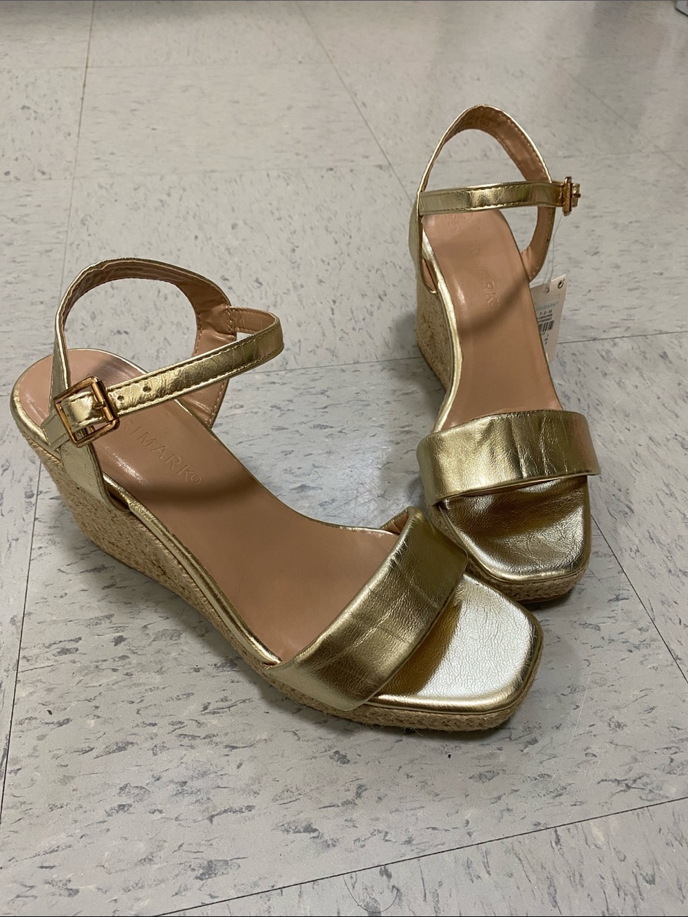 Metallic Gold Wedge Sandals with Ankle Strap size 9 women primark brand new